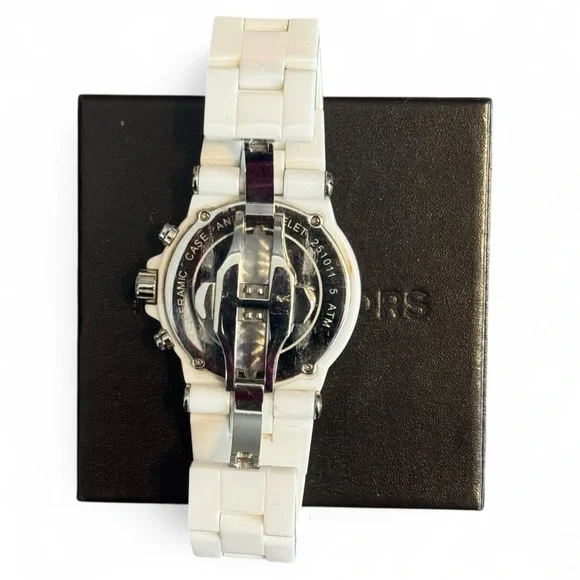 Michael Kors MK-5391 White Ceramic Chronograph Women’s Watch Crystal Bezel - Picture 4 of 11